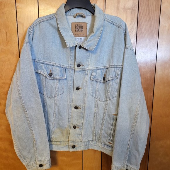 Vintage North West Blue Jean Jacket LARGE Button Down Light Faded Distressed F1 - Picture 1 of 8